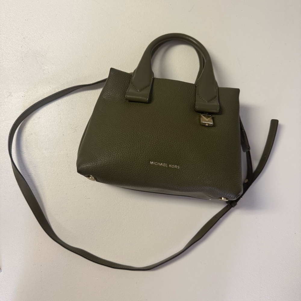 Michael Kors Rollins Satchel Green Pebbled Leather Tote Cross Body - Picture 8 of 13